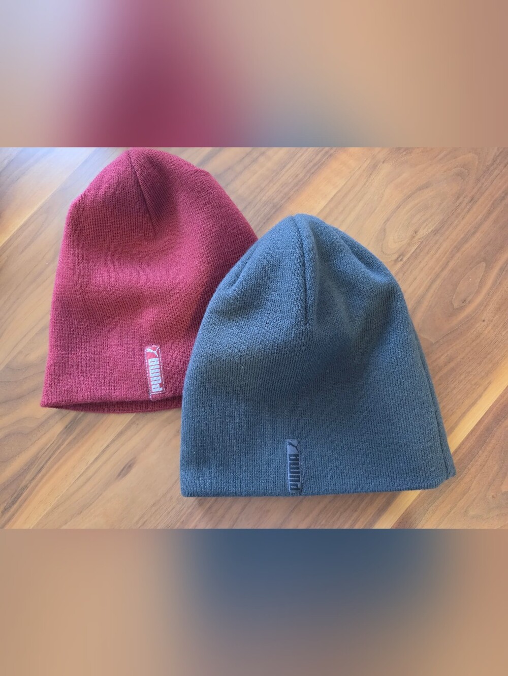 Lot of 2 PUMA Classic Cuffless Beanies Unisex Maroon & Charcoal Grey